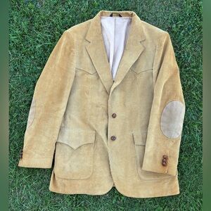 Vtg Wrangler Wrancher Western Wear Tan Corduroy Blazer Jacket 46L Elbow Patches